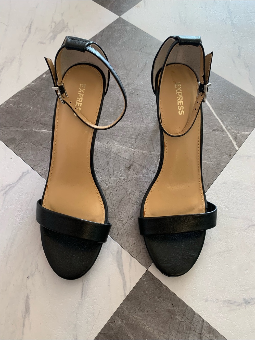 Express Black Open-Toe Ankle-Strap Block Heels